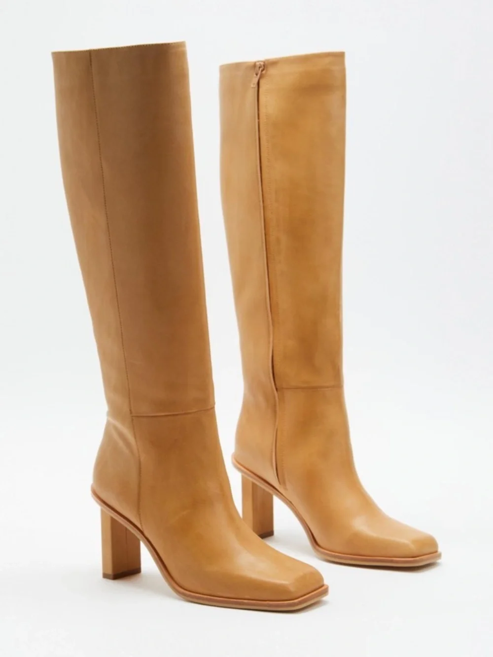 Sol Sana Eon Knee High Boots Tan Leather heels shoes Revolve 40 9